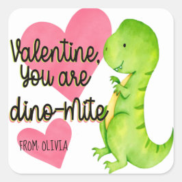 Pegatina Cuadrada Valentine eres corazón de dinosaurios Dino-mite Tr