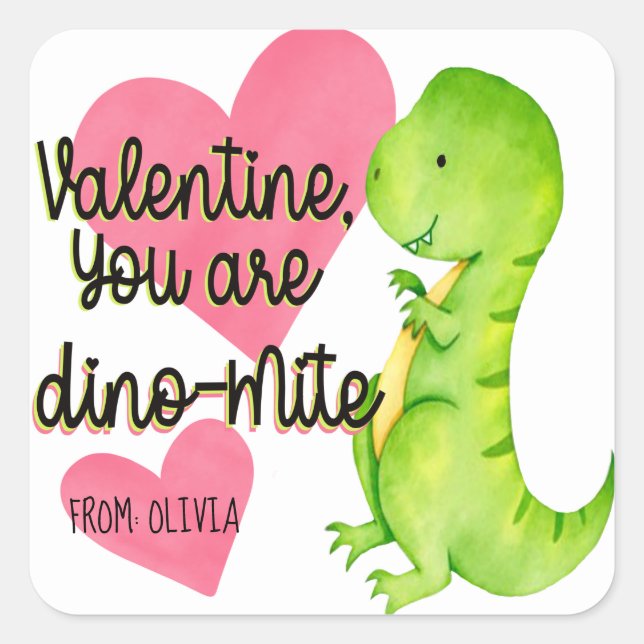 Pegatina Cuadrada Valentine eres corazón de dinosaurios Dino-mite Tr (Anverso)