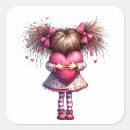 Pegatina Cuadrada Valentine Girl Art 3 Inch Sticker – Kawaii Love