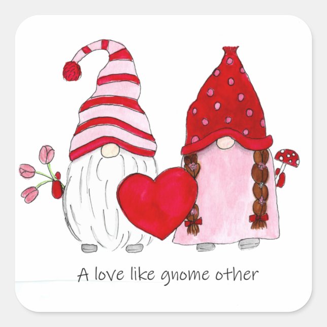 Pegatina Cuadrada Valentine Gnomes Un amor como gnome otros (Anverso)