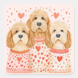 Pegatina Cuadrada Valentine Goldendoodle Dogs