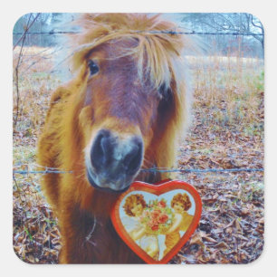 Pegatina Cuadrada Valentine Heart Horse