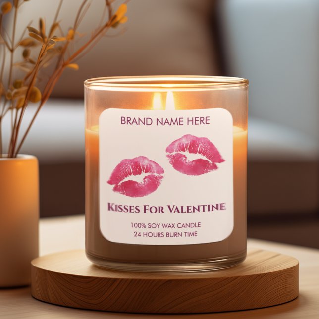 Pegatina Cuadrada Valentine Kisses Custom Candle Sticker (Subido por el creador)