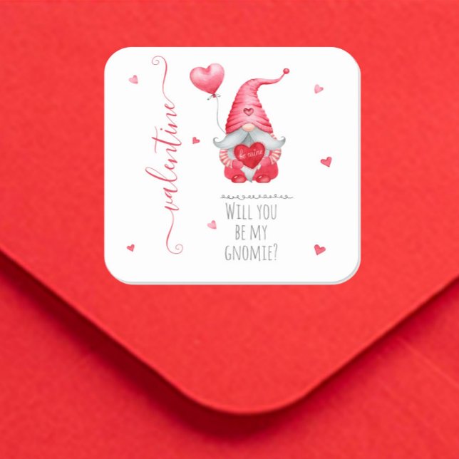 Pegatina Cuadrada Valentine lindo serás mi gnomo (Subido por el creador)