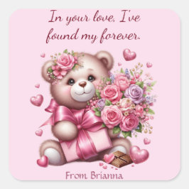Pegatina Cuadrada Valentine Love Rosa Bear