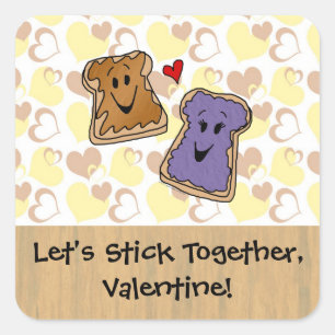 Pegatina Cuadrada Valentine Peanut Butter y Jelly
