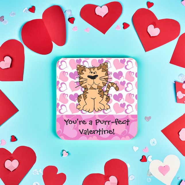 Pegatina Cuadrada Valentine purrfecto (purrfect valentine cat stickers)