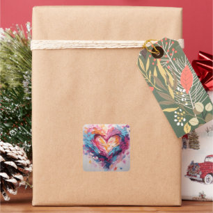 Pegatina Cuadrada Valentine Radiant Love Heart Splash