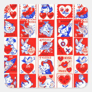 Pegatina Cuadrada Valentine Retro Love Hugs Cute Pattern