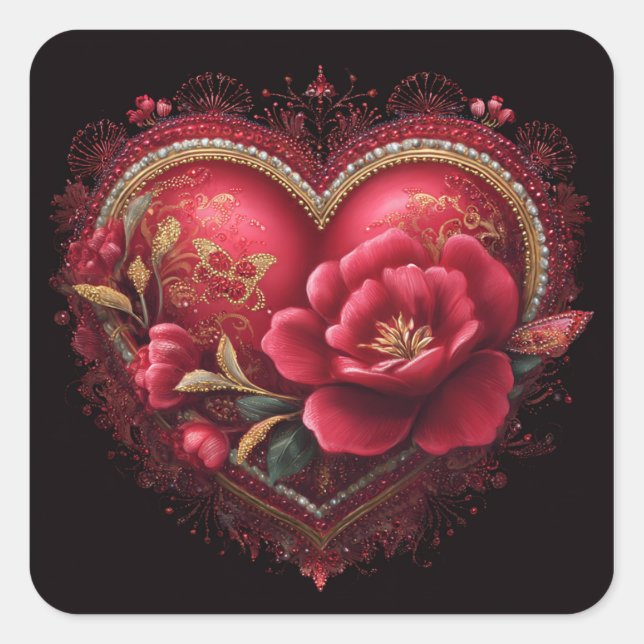 Pegatina Cuadrada Valentine’s Day Stickers | Cute, Romantic  (Anverso)