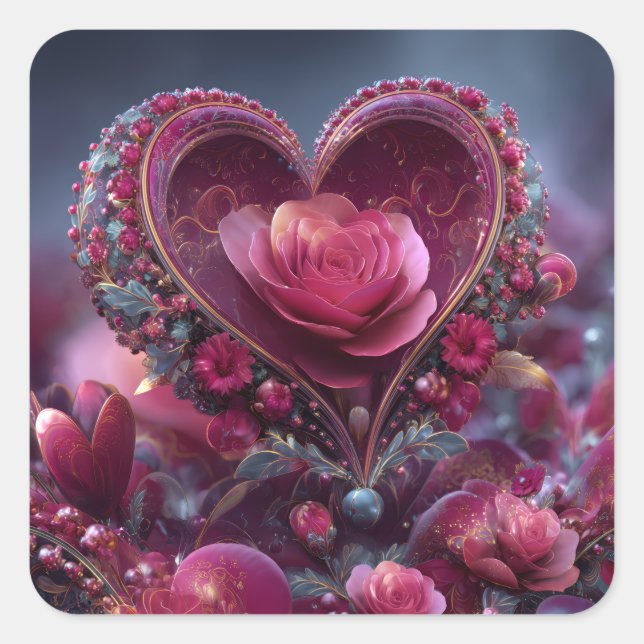 Pegatina Cuadrada Valentine’s Day Stickers | Cute, Romantic  (Anverso)