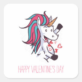 Pegatina Cuadrada Valentine Unicorn
