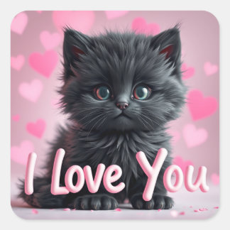 Pegatina Cuadrada Valentines Cute Kitten  Stickers