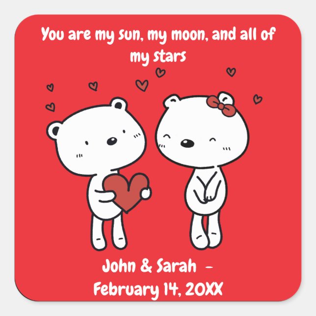 Pegatina Cuadrada Valentine's Day Bear Heart (Anverso)