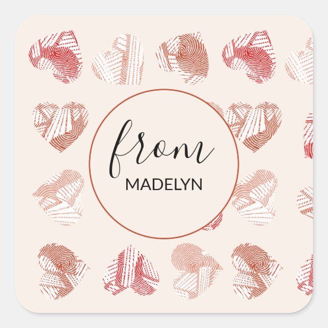 Pegatina Cuadrada Valentines Day Custom name (Anverso)