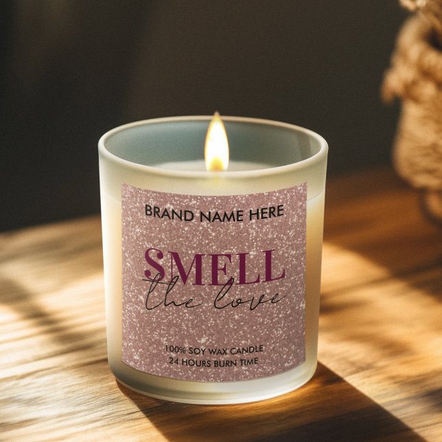 Pegatina Cuadrada Valentine's Day Custom Pink Glitter Candle Label (Subido por el creador)