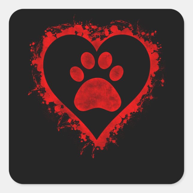 Pegatina Cuadrada Valentines Day Heart Dog Paw Boys Girls Kids (Anverso)