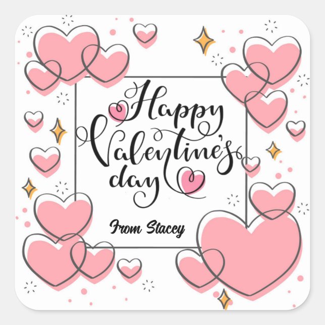 Pegatina Cuadrada Valentines Day Treat Stickers With Hearts Girly  (Anverso)