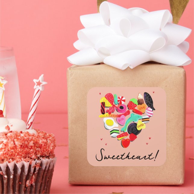 Pegatina Cuadrada Valentines, eres un corazón de dulces caramelos (Fiesta)