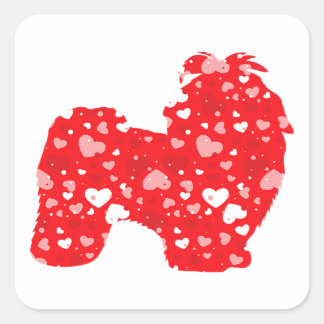 Pegatina Cuadrada Valentines Matching | Couple Love Hearts Shih Tzu