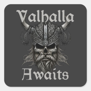 Pegatina Cuadrada Valhalla Awaits - Skull