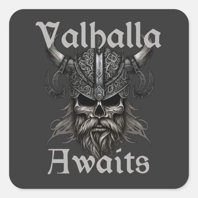 Pegatina Cuadrada Valhalla Awaits - Skull (Anverso)