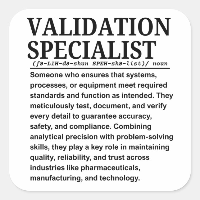 Pegatina Cuadrada Validation specialist (Anverso)