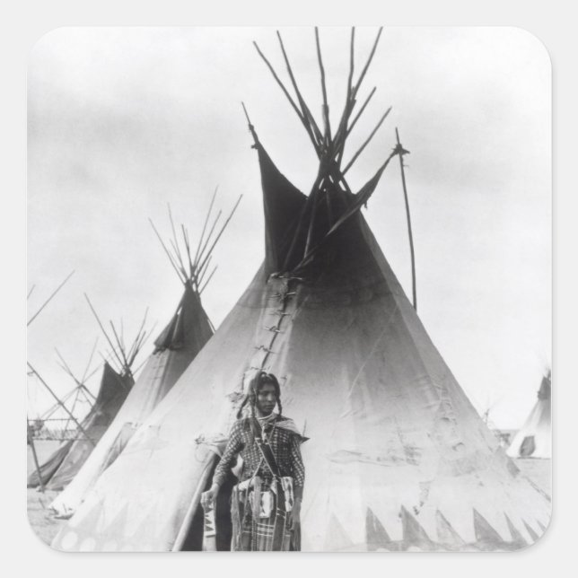 Pegatina Cuadrada Valiente Blackfoot, cerca de Calgary, Alberta, (Anverso)