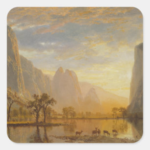 Pegatina Cuadrada Valle del Yosemite (1864) - Albert Bierstadt