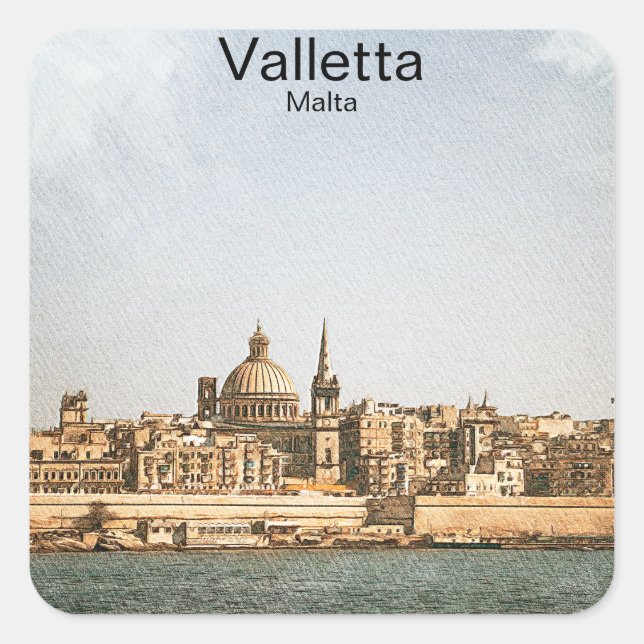 Pegatina Cuadrada Valletta Malta Mediterráneo (Anverso)