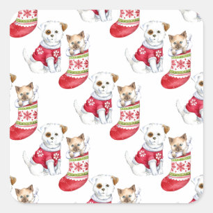 Pegatina Cuadrada Valores de perros y gatos de navidades