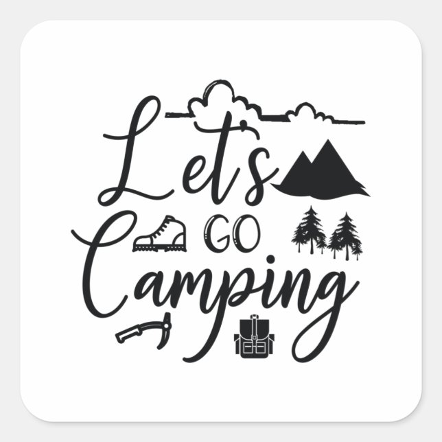 Pegatina Cuadrada Vamos a acampar (Anverso)
