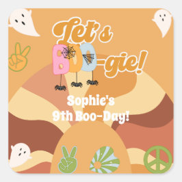 Pegatina Cuadrada Vamos a boo-gie halloween retro niños cumpleaños