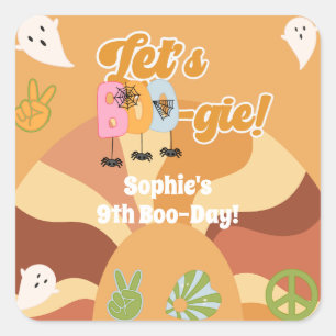 Pegatina Cuadrada Vamos a boo-gie halloween retro niños cumpleaños