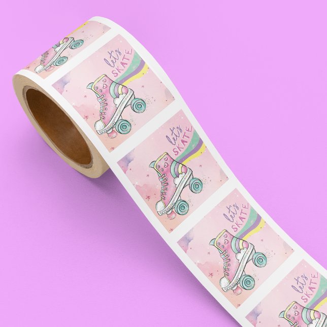 Pegatina Cuadrada Vamos a patinar el arco iris retro Groovy Pink (Subido por el creador)