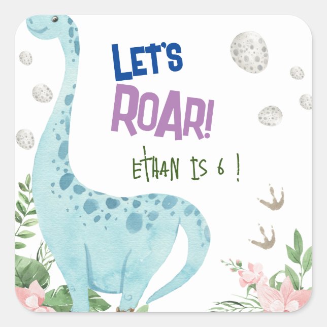 Pegatina Cuadrada Vamos a rugir el cumpleaños de los niños fiestas d (Anverso)