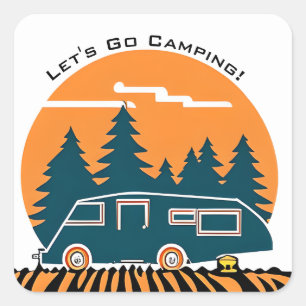 Pegatina Cuadrada Vamos Camping Fun Retro RV