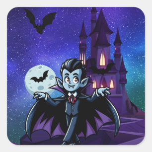Pegatina Cuadrada Vampión de Halloween, caprichoso