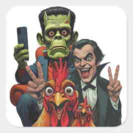 Pegatina Cuadrada "Vampire Selfie" Chessy Chicken Selfies