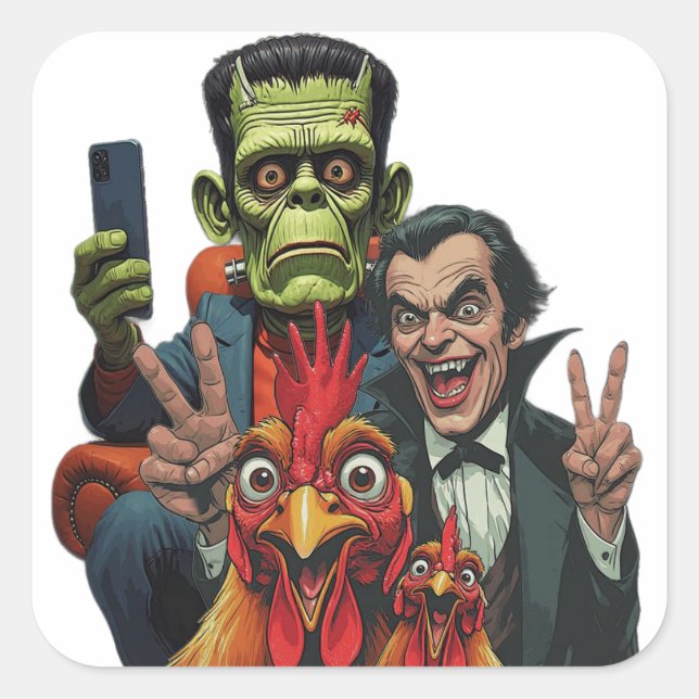 Pegatina Cuadrada "Vampire Selfie" Chessy Chicken Selfies (Anverso)