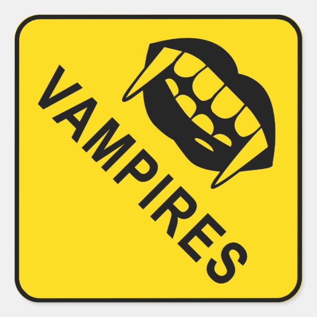 Pegatina Cuadrada Vampiros, signo de advertencia de diamante amarill (Anverso)