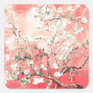 Pegatina Cuadrada Van Gogh Almond Blossoms Peach