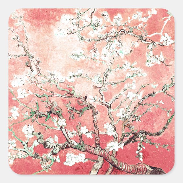 Pegatina Cuadrada Van Gogh Almond Blossoms Peach (Anverso)