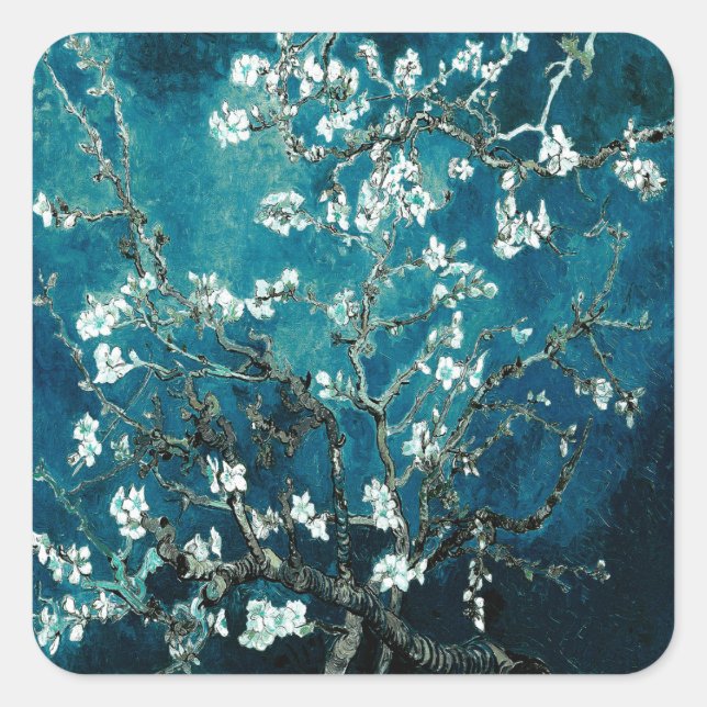 Pegatina Cuadrada Van Gogh Almond Blossoms : Verde azulado oscuro (Anverso)