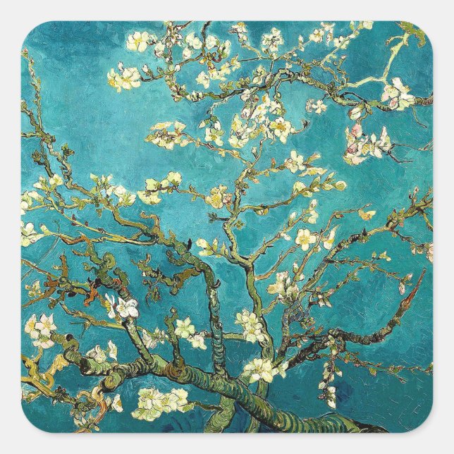 Pegatina Cuadrada Van Gogh Almond Florece Impresionismo Clásico (Anverso)