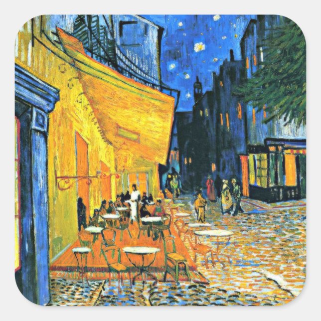 Pegatina Cuadrada Van Gogh - Cafe Terrace (Anverso)