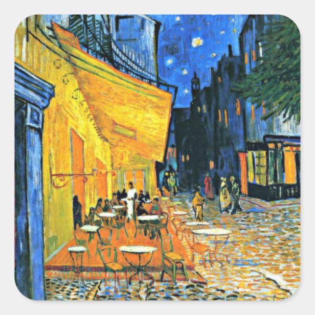 Pegatina Cuadrada Van Gogh - Cafe Terrace, Van Gogh famoso cuadro (Anverso)