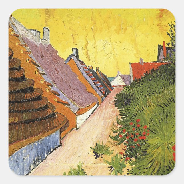 Pegatina Cuadrada Van Gogh - Calle en Saintes-Maries, (Anverso)