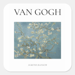 Pegatina Cuadrada Van Gogh, famosa pintura Flor de almendro