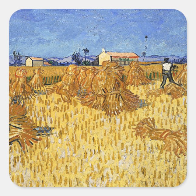 Pegatina Cuadrada Van Gogh - Havest en la Provenza (Anverso)